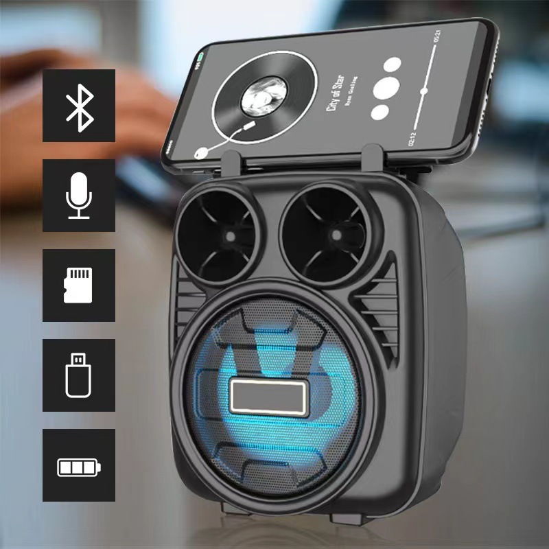 ワイヤレス Bluetooth スピーカーマイクカラオケオールインワン小型スピーカー屋外ポータブルサブウーファーホームデスクトップミニスピーカー|undefined