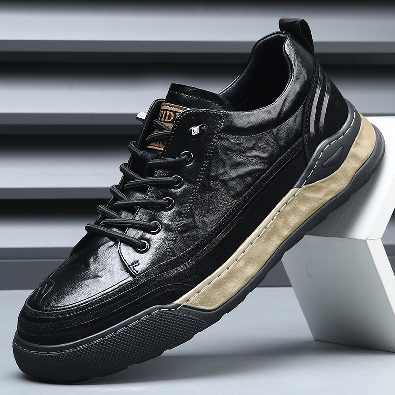 Men's Shoes Trendy Brand Light Luxury High-End Sneakers Men's Genuine Leather Thick-Soled Versatile Casual Shoes Sports Breathable Shoes Spring