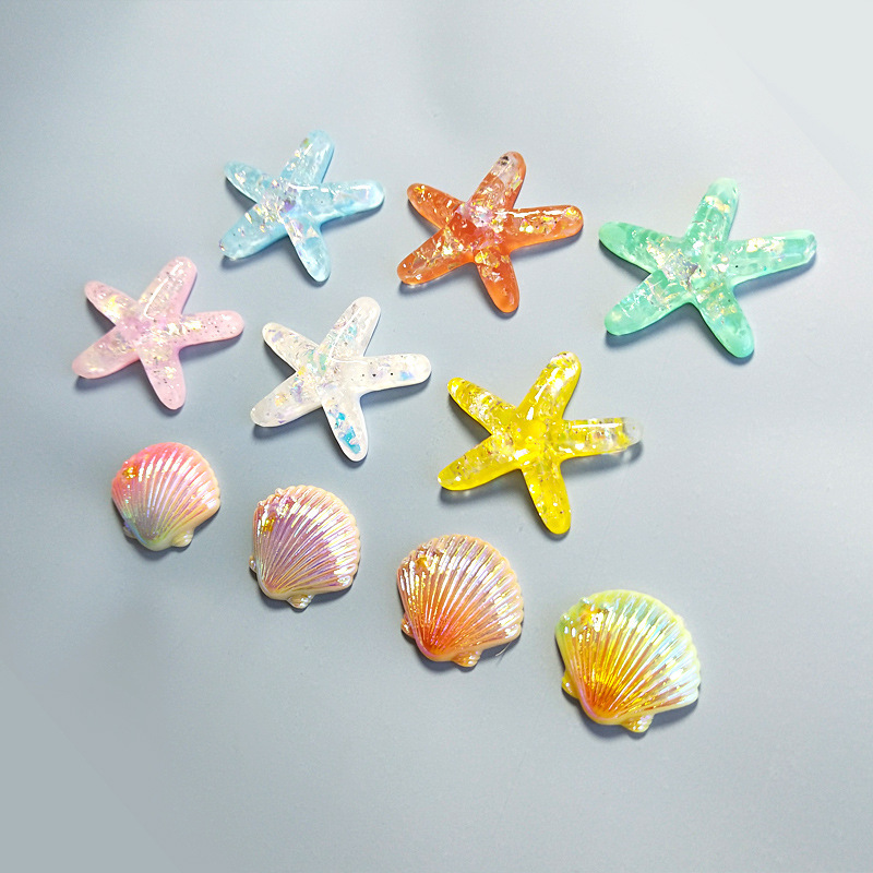 Cross-border explosions simulation gradient shell diy resin accessories starfish children's hair accessories decorative material package patch