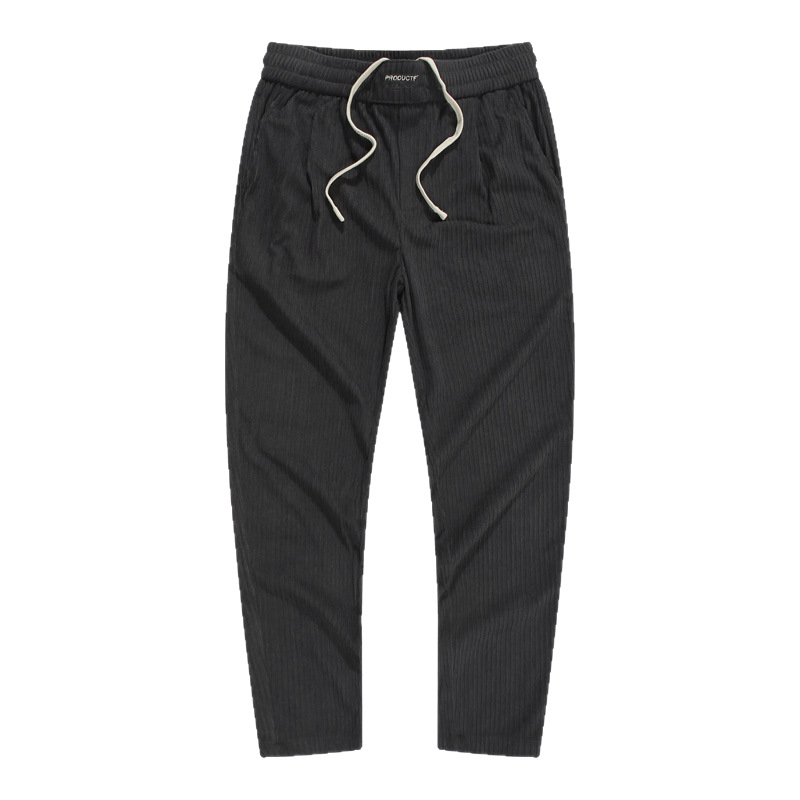 Men's Corduroy-Like Casual Pants - Straight-Leg Joggers With Twill Texture & Drawstring Waist (Khaki, Black, Dark Grey, M-XXL)_voghion.com
