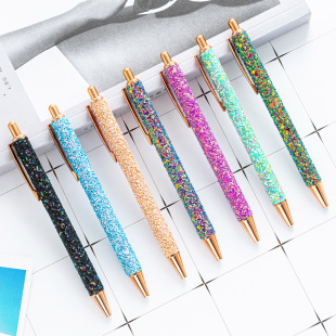 Press pen manufacturers spot metal pen glitter pink ball point pen cute cartoon multicolor sequins push ballpoint pen