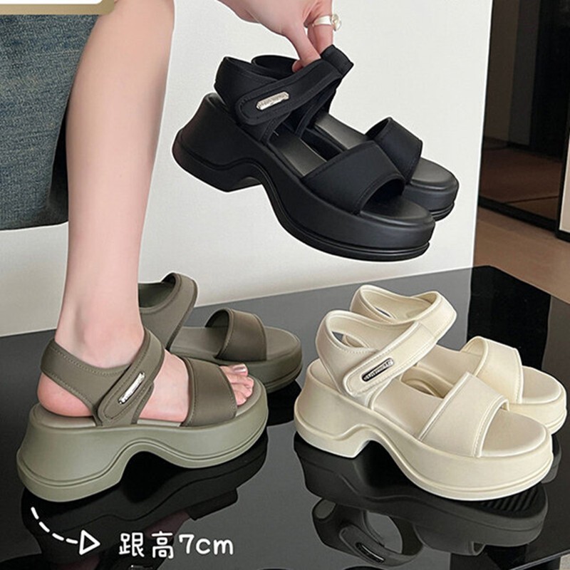 Thick-Soled Height-Increasing Velcro Sandals for Women, 2026 New Spring and Summer Beach Roman Shoes to Wear with Skirts and as Outdoor Slippers