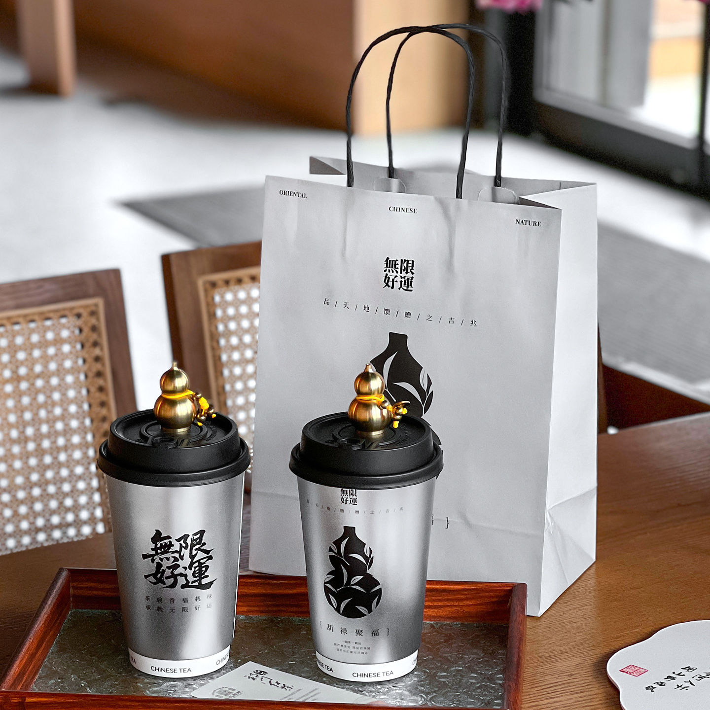 奶茶杯子一次性定制银卡冷热两用咖啡纸杯新中式茶饮PP注塑杯带盖