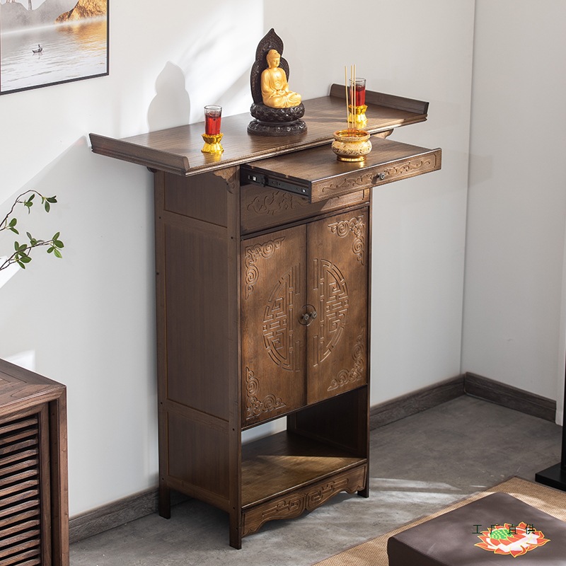 Buddhist Altar Table for Home Use, New Chinese Style Incense Altar, Guanyin Offering Table, Modern Small Solid Wood Shrine