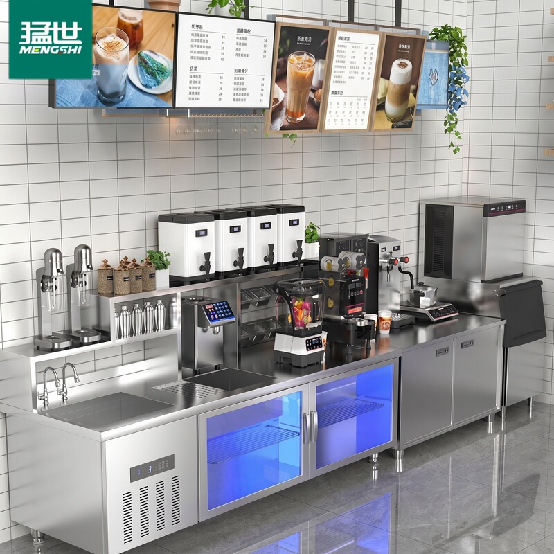 Mengshishui bar milk tea shop equipment full set of commercial one-stop purchase worktable sheektable refrigerator Mengshishui bar milk tea shop equipment full set of commercial one-stop purchase worktable sheektable refrigerator