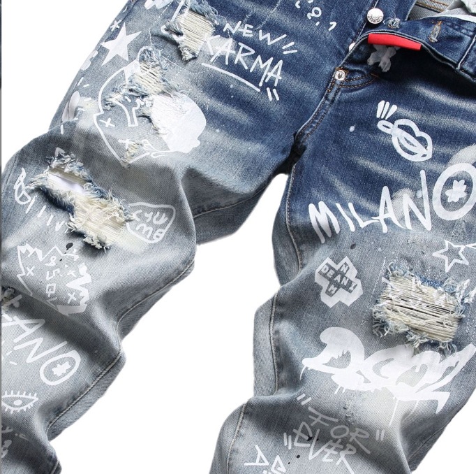 Men's Straight-leg Jeans With Patchwork Embroidery And Print_voghion.com