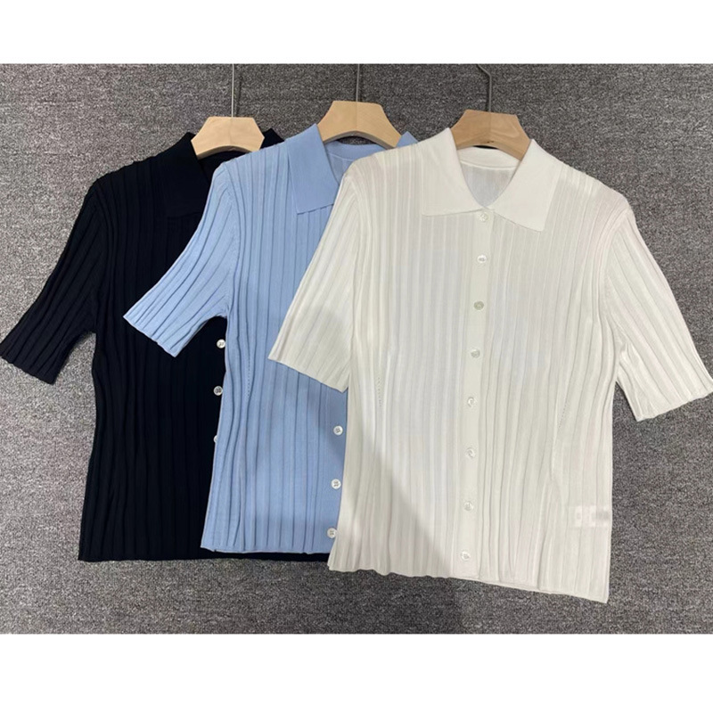 Fashionable Classic JS Niche Tail Single 18-stitch Mulberry Silk Knitted Sweater Polo Lapel Pit Slim Knitted Cardigan for Women