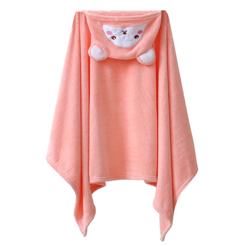 Children's bath towel hooded cloak cape absorbent baby hooded bathrobe cartoon baby coral velvet children's bath towel
