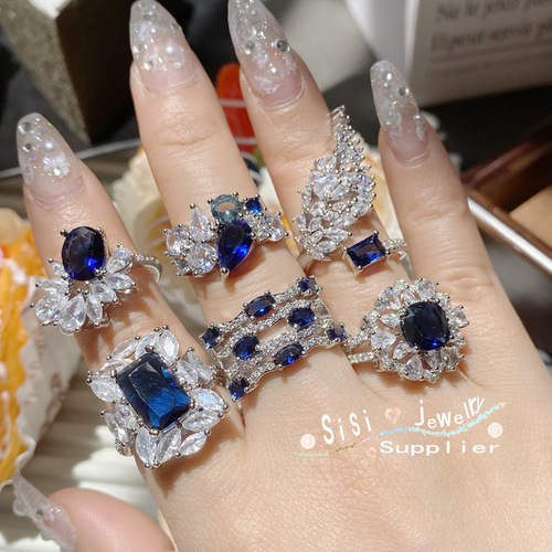 Sisi original high-end jewelry tanzanite sapphire ring niche design 18K gold plated luxury star ring