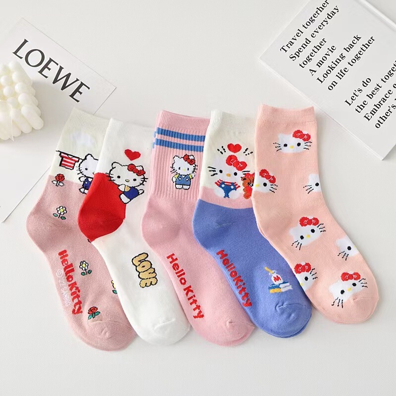 Socks Women's Japanese-style Cartoon Hello Kitty Mid-tube Socks Cute Rabbit Sanrio Mid-tube Socks