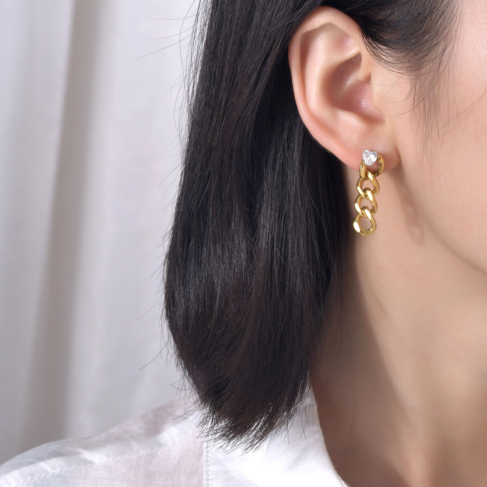 Fashion Heart Shape Stainless Steel Inlay Zircon Drop Earrings 1 Pair