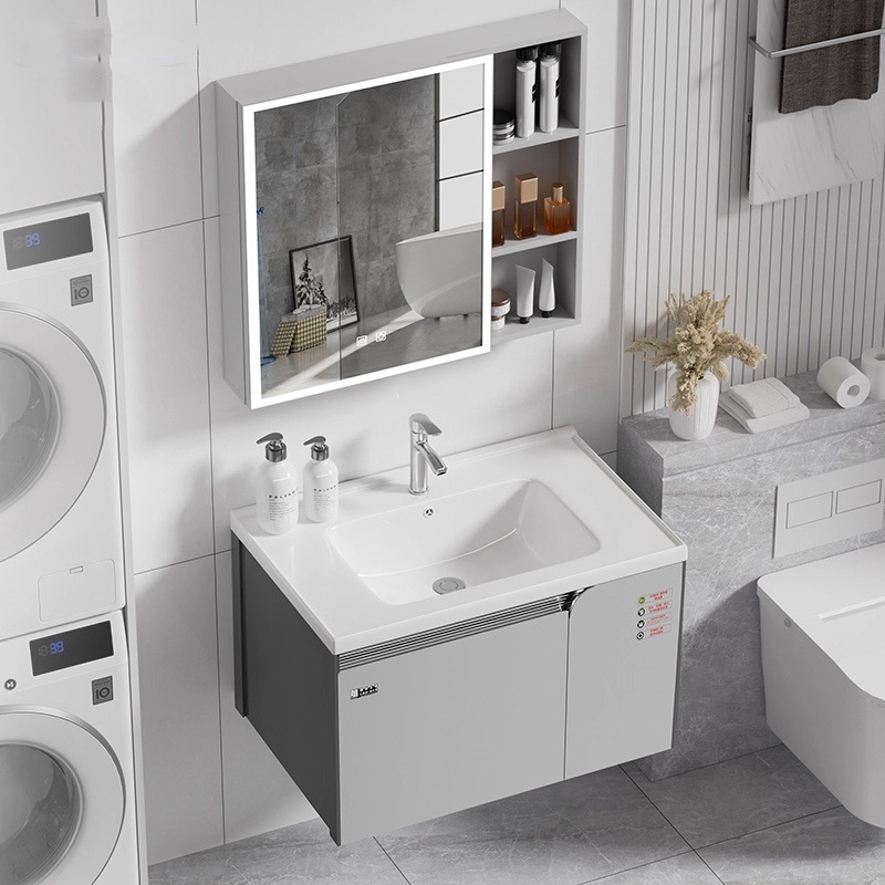 lavabo de acero inoxidable grueso lavabo doméstico simple espacio gabinete de baño de aluminio combinación