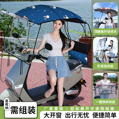 Foldable Gear Push Window, Elektromobil üçün ön şüşə çətiri (günlük) - need-to-assemble-single-side-front-rail-foldable-gear-large-sliding-window-green-rabbit-handlebar-with-rearview-mirror