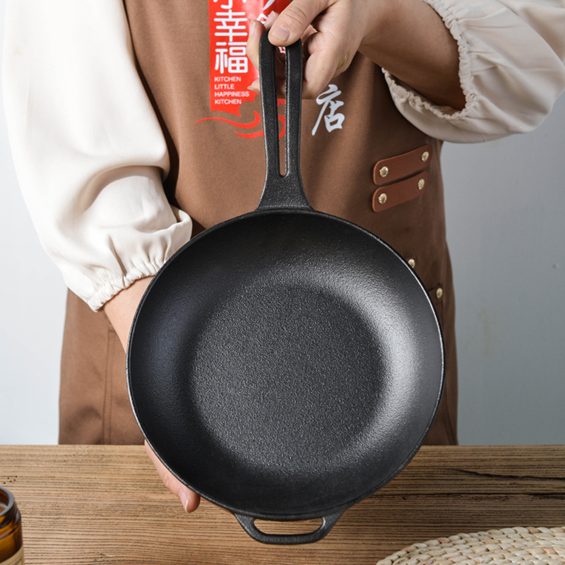 Pequeña felicidad 20cm de esmalte de hierro fundido plana sartén pequeña sartén antiadherente libre de humo chino huevo frito bistec pan Cocina de Inducción