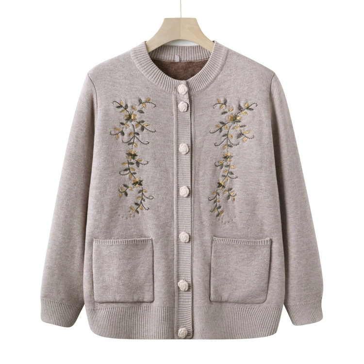 Люди среднего и пожилого возраста осенью бархатный толстый свитер мама куртка бабушка кардиган свитер зимняя старушка одежда