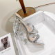 Square toe with rhinestone high heels women's 2024 summer new thick heel transparent crystal heel sandals one pedal