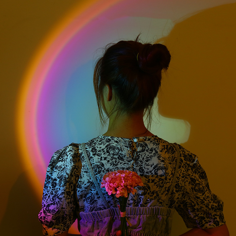Creative Sunset Lamp, Sunset Lamp, Twilight Lamp, Decor Rainbow Ring Live Stream Projector Atmospheric Lamp LED Background Lamp Gift