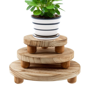 Mini Wooden Stool Plant Stand Small Desktop Flower Pot Round Decorative Ornament Garden Living Room Display Stand