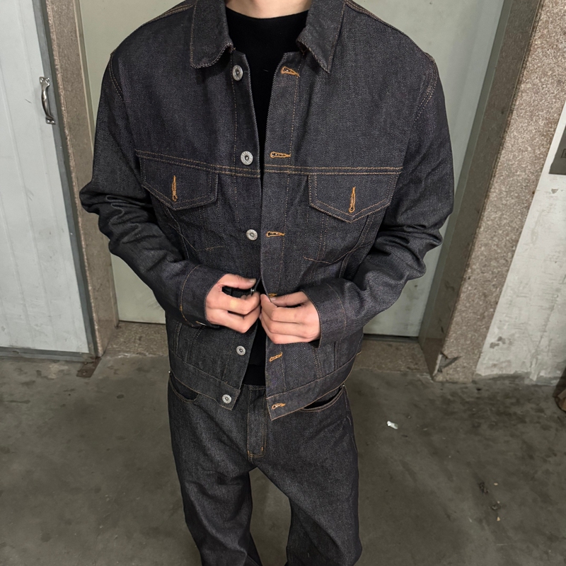 【Integrated Fit】Cross-Border Men's Jacket in Solid Color, Fade-Resistant Fabric, Structured Denim Jacket for Men, Black Denim Outfit
