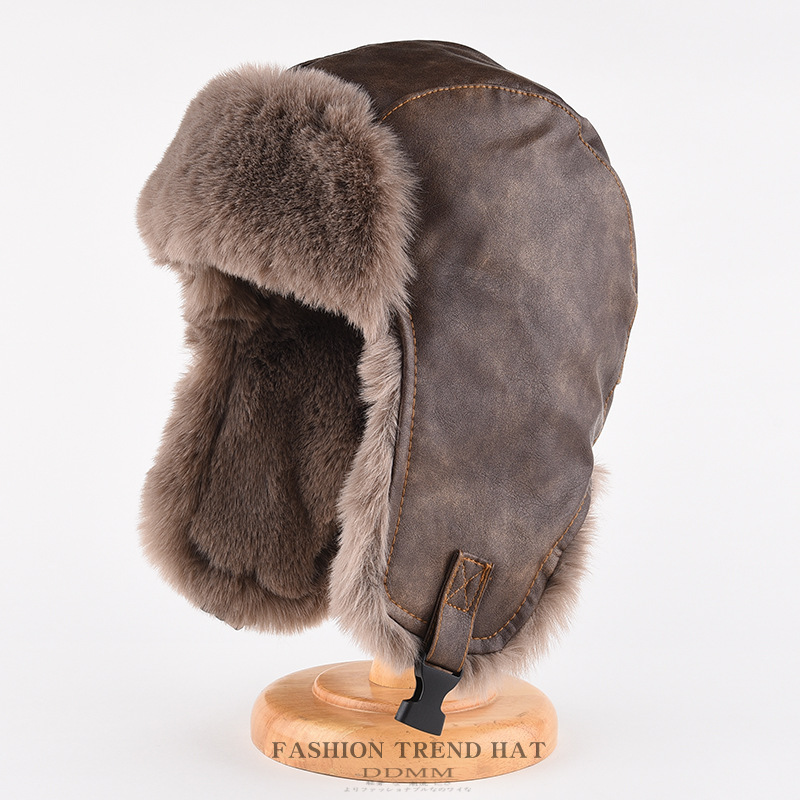 Retro Leather Hat Men's and Women's Lei Feng Hat Winter fleece-lined Thickened Warm Northeast Pilot Ear Protection Cap Cross-border Foreign Trade Retro Leather Hat Men's and Women's Lei Feng Hat Winter fleece-lined Thickened Warm Northeast Pilot Ear Protection Cap Cross-border Foreign Trade