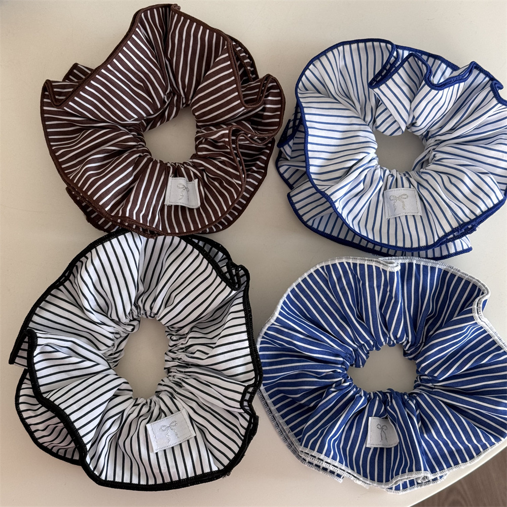 Südkorea Neue Blau Gestreiften Doppel-schicht Dickdarm Haar Ring Süße Internet Zelebrant Gleichen Stil Frische Stil Headwear Alle-spiel Haar Zubehör_voghion.com