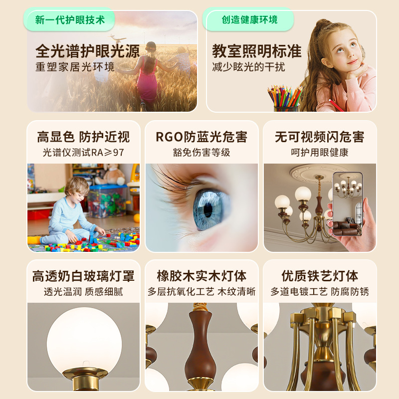 Lámpara de dormitorio medieval francesa nueva retro china de espectro completo protector de ojos sala de estar lámpara de frijoles mágicos lámpara Zhongshan L335