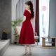 Small Burgundy Wedding Toasting Dress Bridal 2024 New Spring Engagement Dress Midi French Evening Dress
