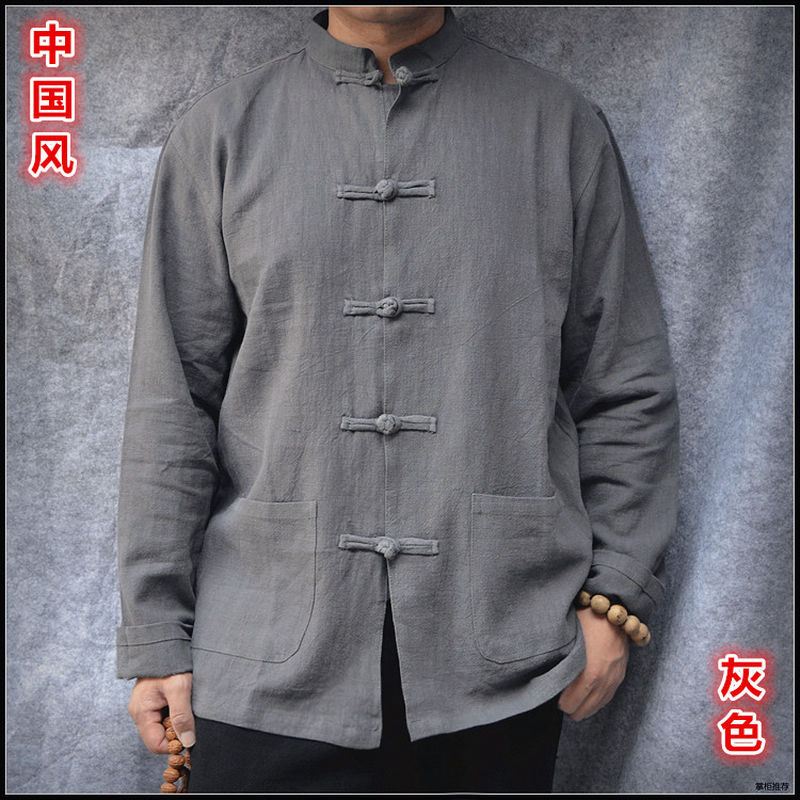 Tang Anzug Herren Langarm jacke Baumwolle und Leinen chinesischen Stil Herren Frühling neue chinesische Kleidung Scheiben schnalle Retro mittleren Alters Tunika