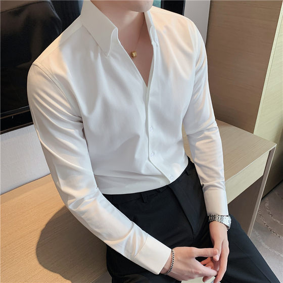 One-piece collar shirt men's western style Internet celebrity V-neck long-sleeved shirt casual Yupi hair stylist large loose shirt