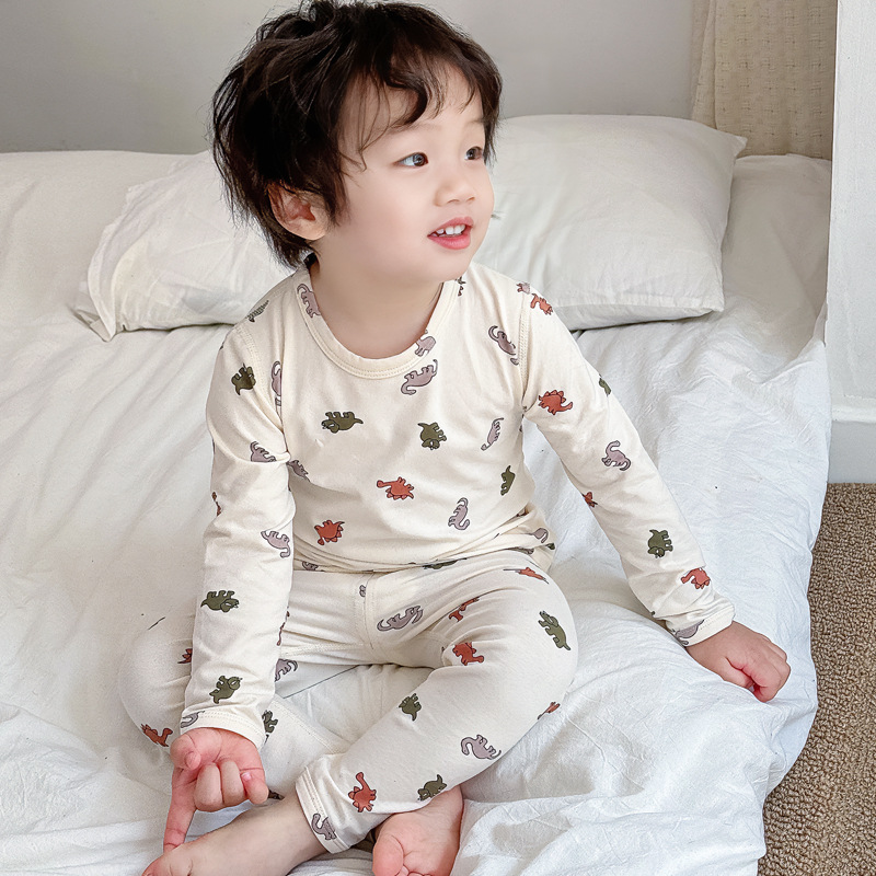 Children's Pure Cotton Pajamas Boys and Girls Autumn Clothes and Pants suit Spring and Autumn Children's Base Underwear Thin Home Clothes