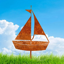 Temu畅销款船舶造型复古地插工业风金属船舶造型地桩船舶主题装饰