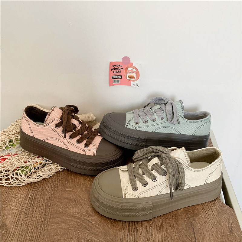 2024春夏新款厚底增高学生帆布鞋女日系休闲板鞋韩版百搭直播女鞋