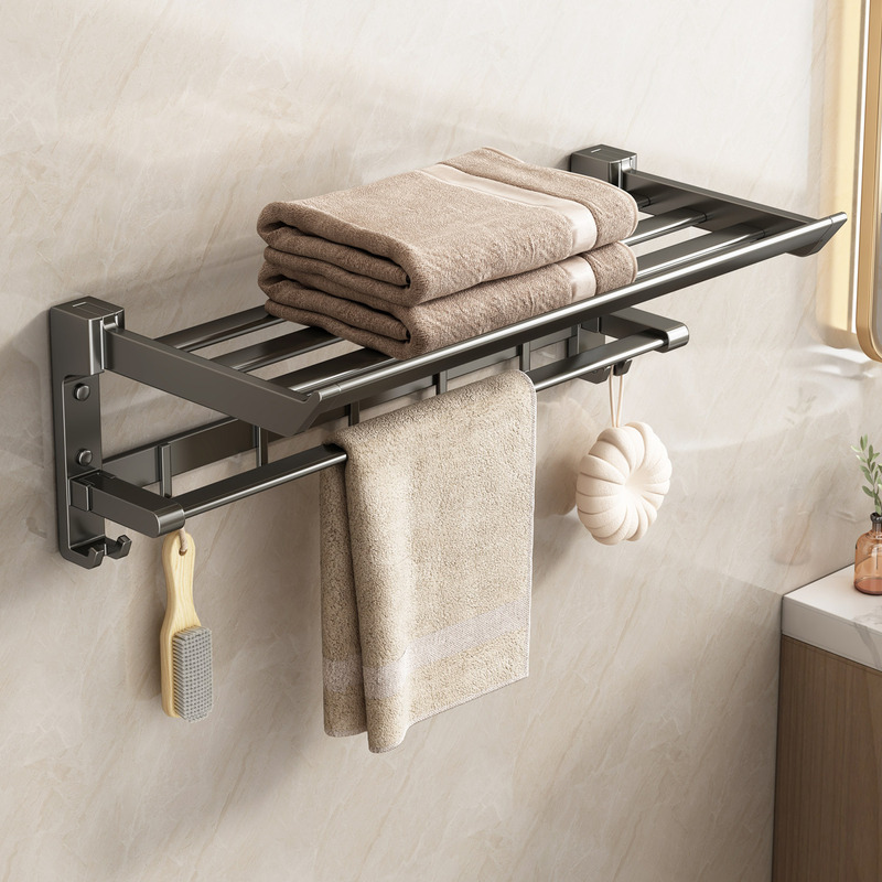 Towel Rack for Bathroom, No-Drill Bathroom Storage Rack, High-End Integrated Toilet Towel Rack, Foldable Towel Hanging Rod
