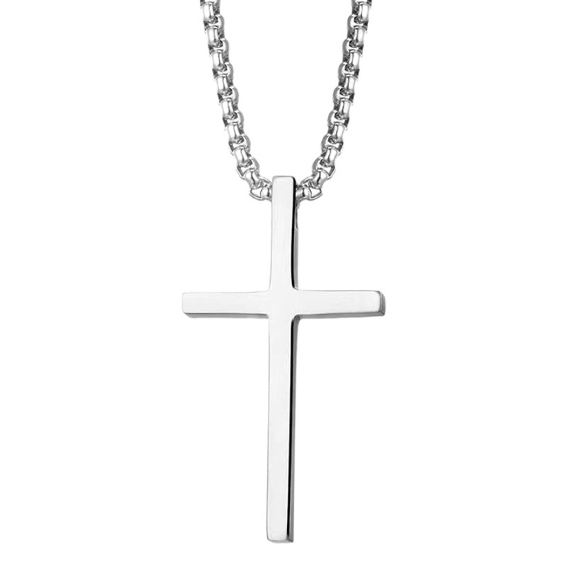 Collar cruzado de cruz de acero de titanio de nuevo estilo europeo y americano, accesorios de cadena de suéter con colgante de cruz de acero inoxidable de moda para hombres