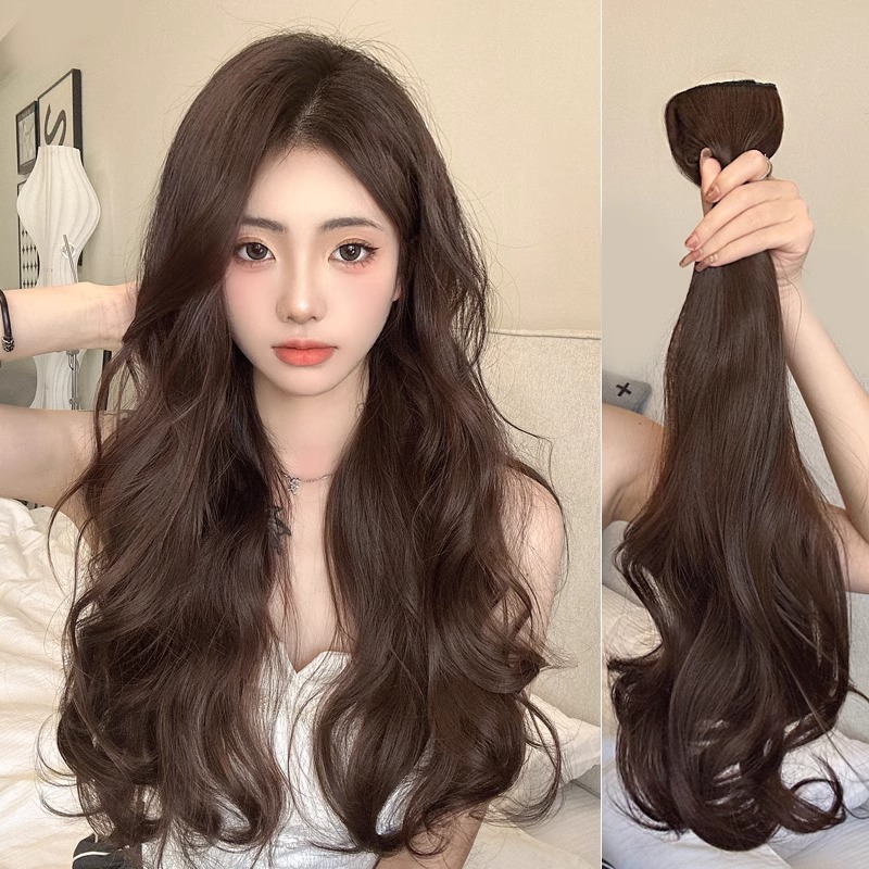 Peruca de cabello rizado para aumentar el volumen de cabello flojo de una pieza de cabello largo femenino en la parte superior del cabello sin rastro diseño en forma de U ligero invisible