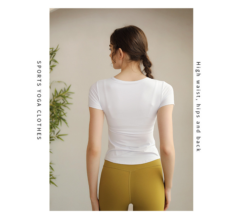 新款瑜伽服-运动上衣女-短袖T恤女跑步运动紧身透气V领健身服