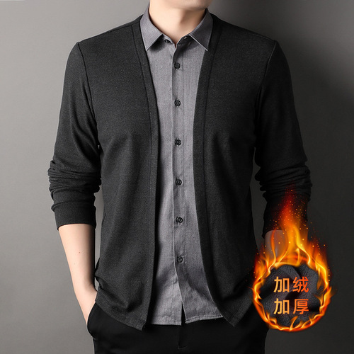  Winter New Men's Padded Double-breasted Shirt with Warm Thicker Collarless Vest Men's Fashion Outerwear