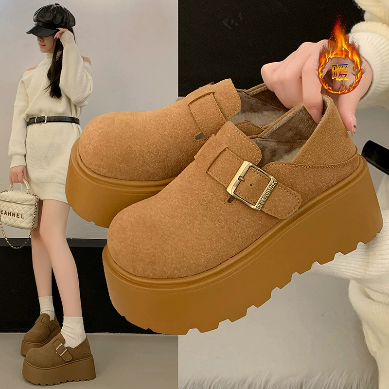 Birkenn обувь женская осень-зима 2024 новая бархатная ретро толстая подошва, одна педаль, обувь с круглой головой, дикая хлопчатобумажная обувь женщина