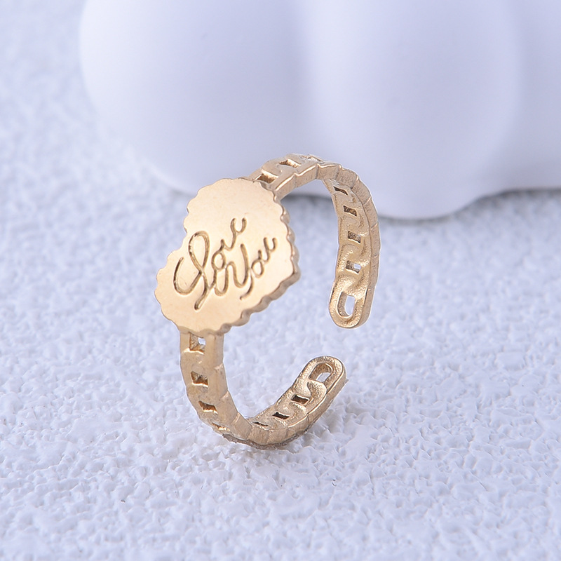 Fashion Letter Heart Shape Titanium Steel Plating Open Ring