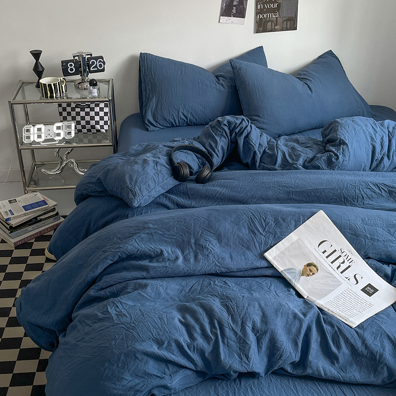 Ins純色A類母子級水洗綿ベッド4点セット裸で寝ることができるシーツ布団カバー学生3点セット