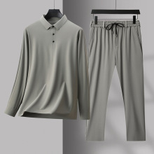 秋季新款运动套装男士中年套装时尚潮流翻领POLO休闲长裤两件套装