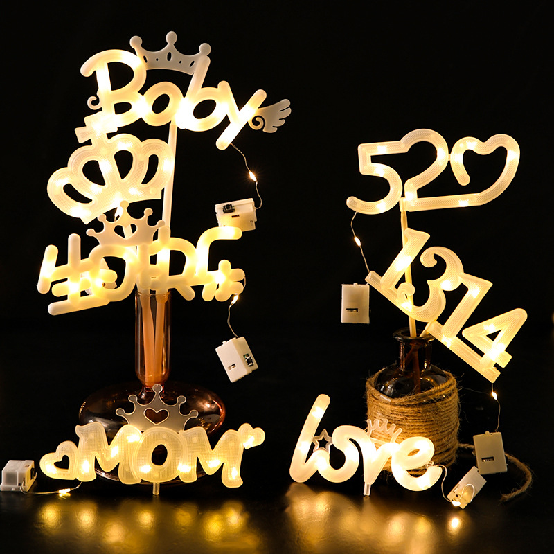 Luces decorativas, empaques para flores, luces blancas cálidas de feliz cumpleaños, luces con letras en inglés para confesiones del Día de San Valentín, empaques creativos para flores