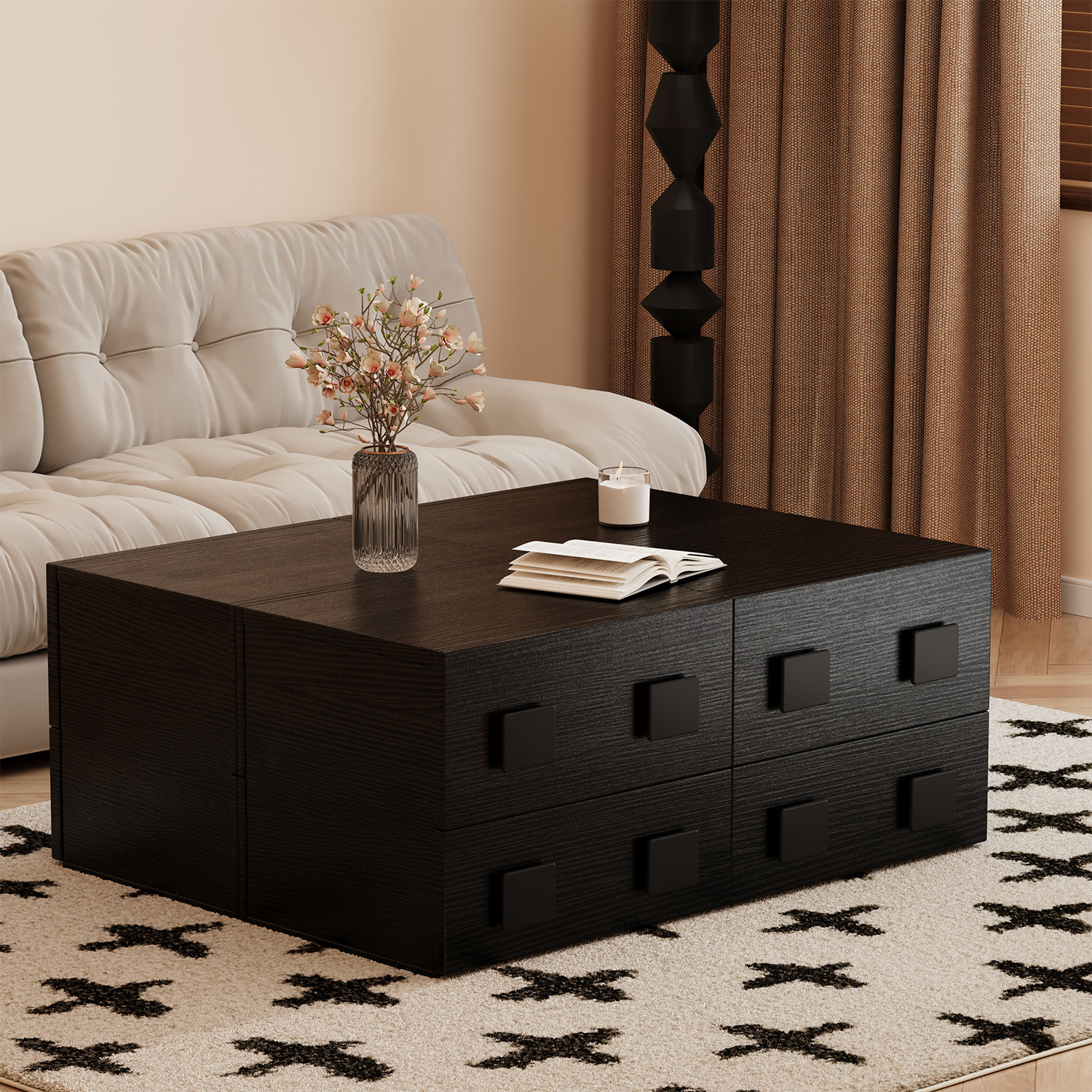 Módulo de combinación de gabinete de televisión simple de estilo medieval de madera sólida sala de estar mesa de té para el hogar