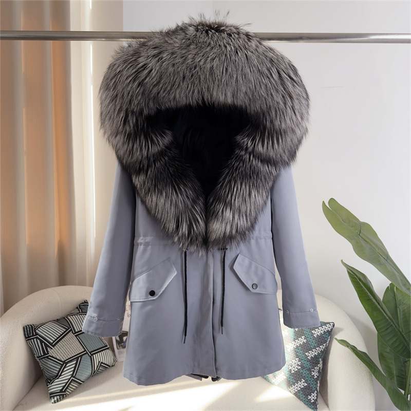 Dameskleding Afneembare Vossenbont Parka Middellange Capuchonjas_voghion.com