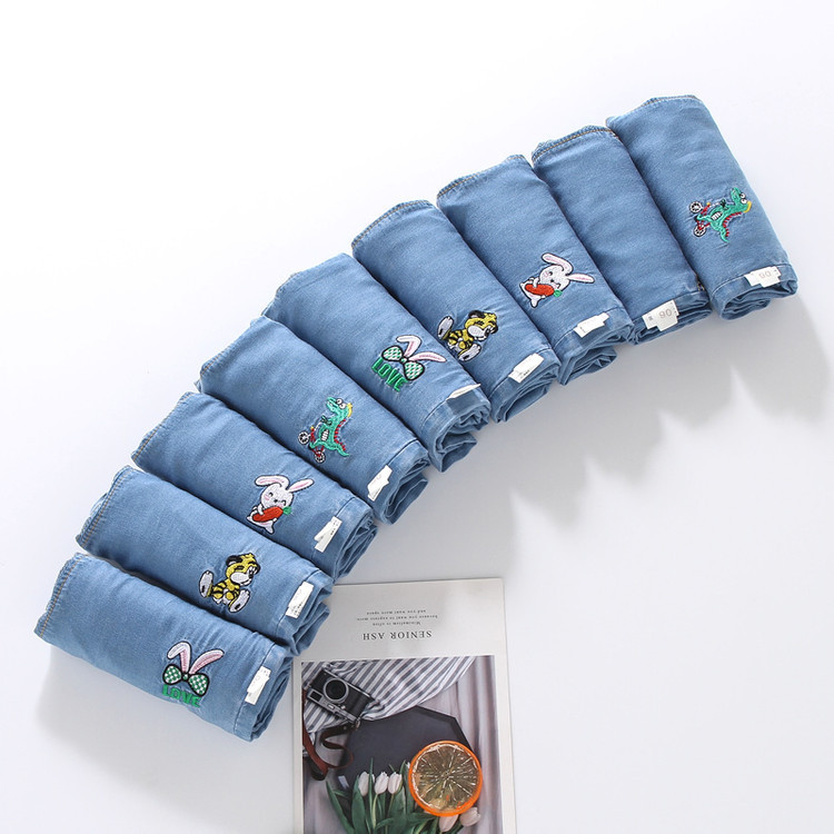 Summer Denim Anti-mosquito Pants Small and Medium-sized Children's Thin Lantern Pants Boys Korean Style Ankle-tied Pants Trendy Jeans with Cartoon Embroidery