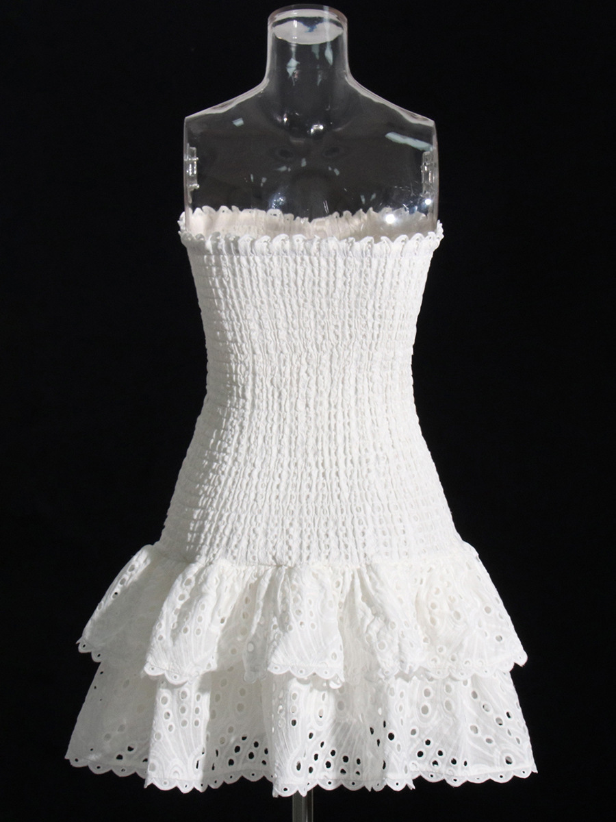 Cross-border European And American Embroidered Dress Women, 2025 New Model, High-end Strapless Off-shoulder Puffy Mini_ecoleips.com