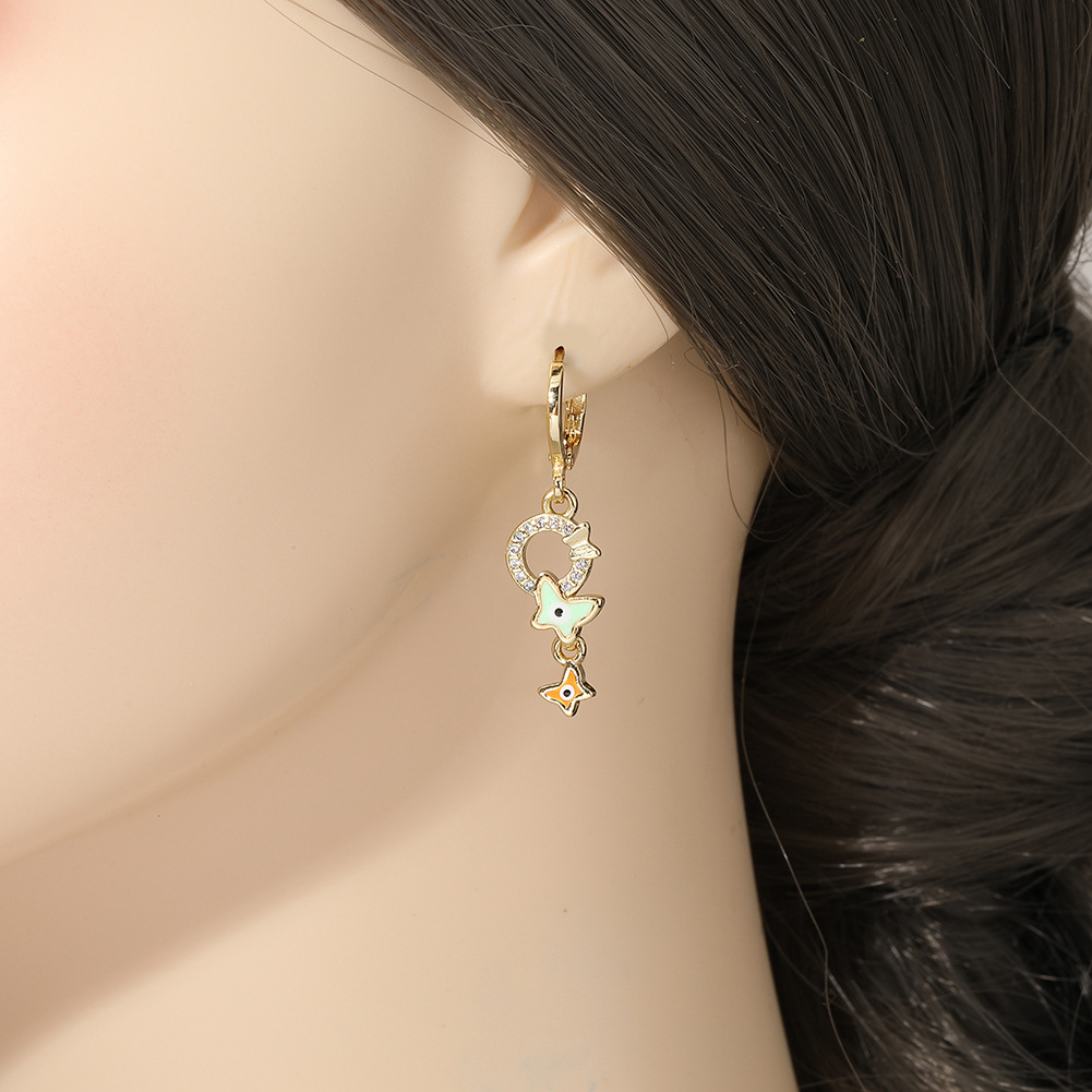 Fashion Devilu0027S Eye Butterfly Copper Drop Earrings Enamel Zircon Copper Earrings