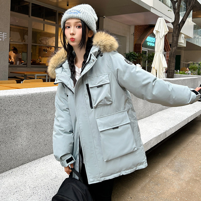 Herramientas de packer plumón chaqueta de algodón mujer 2025 invierno nuevo estilo largo medio de cuello de pelo grande con capuchón grueso abrigo de marea suelto image 3