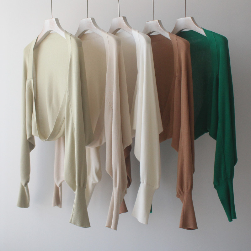 Summer Return Tencel Lyocell Knitted Shawl Lazy Bat Sleeve Loose Long Sleeve Short Outer Waistcoat Women