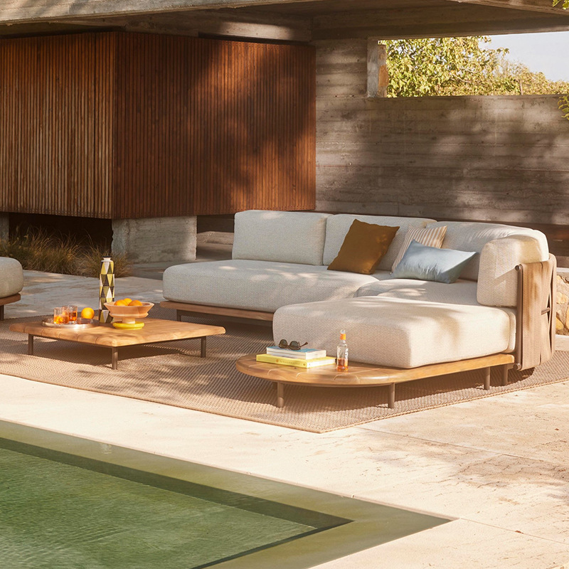 Sofá de madera maciza al aire libre patio jardín hotel villa ocio anticorrosión teca al aire libre muebles impermeables a prueba de sol